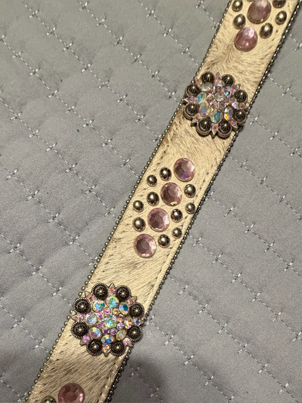 Western-Style Women’s Belt with rhinestones Pink Cowhide genuine leather - Picture 10 of 12